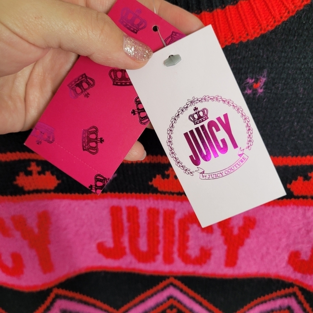Juicy Couture Spellout Logo Chevron Crowns Sweater Small NWT Regal LiquoriceY2K - Picture 11 of 17